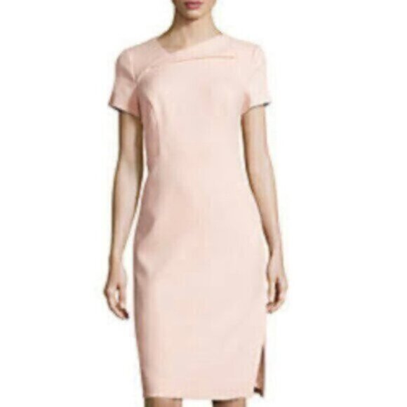 Vince Camuto Light Pink Short Sleeve Sheath Midi Dress Side Slit - Picture 1 of 14